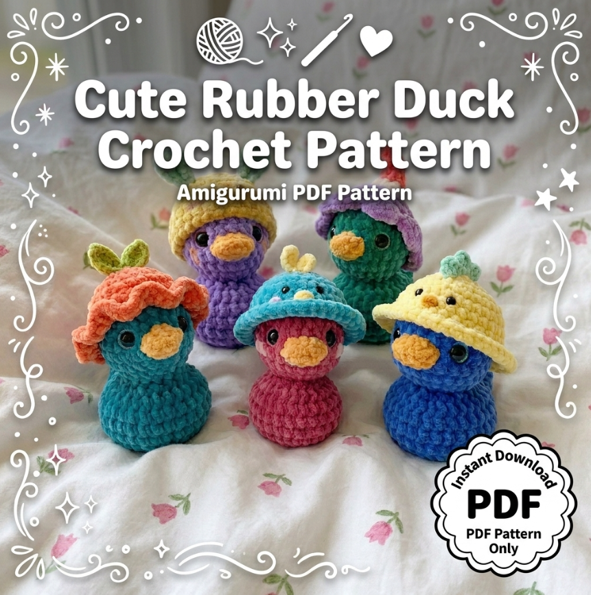 No-Sew Rubber Duck Crochet Pattern 🐥 5-in-1 Cute Animal Hats Bundle (PDF)