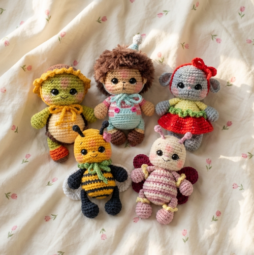 5-in-1 Summer Amigurumi Crochet Pattern 🐢🐝🦔🦋🐭 Cute Animal Bundle PDF