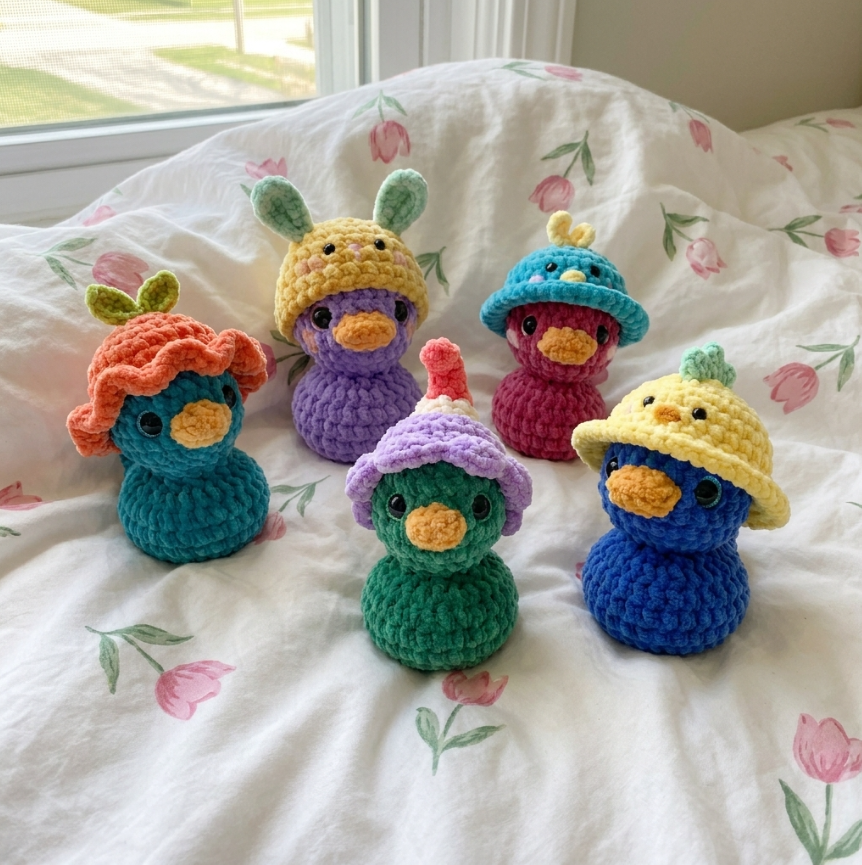 No-Sew Rubber Duck Crochet Pattern 🐥 5-in-1 Cute Animal Hats Bundle (PDF)