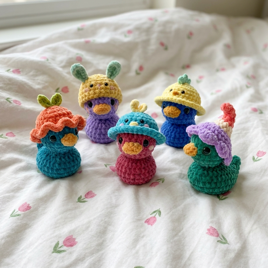 No-Sew Rubber Duck Crochet Pattern 🐥 5-in-1 Cute Animal Hats Bundle (PDF)